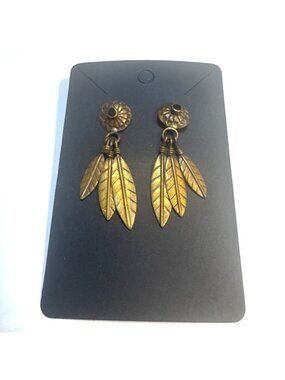 Brass Dream Catcher Dangle Drop Earrings with Black Center Stone Native Inspired